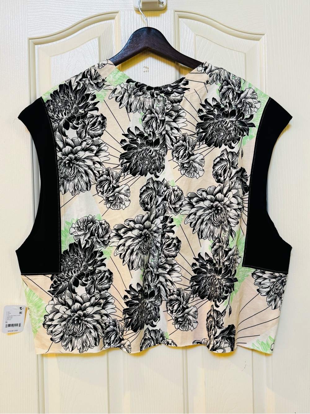 FP Movement by Free People Black & Cream Floral Muscle Tee with Mint Accents - Picture 2 of 4